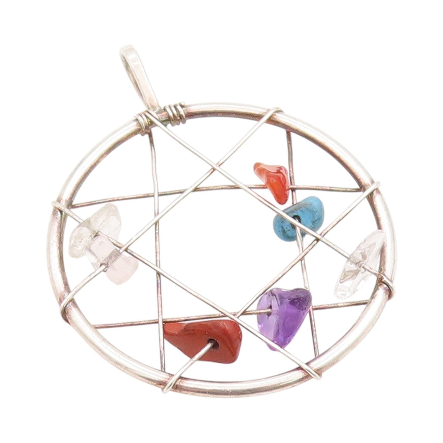 925 Sterling Silver Vintage Pendant Multi Gemstone Dream Catcher Charm  PT24919
