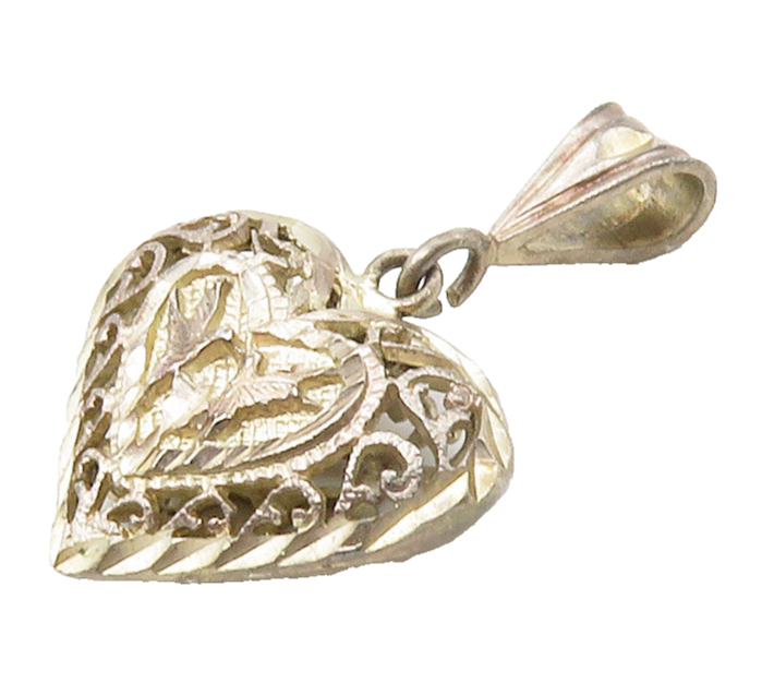 925 Sterling Silver  Vintage Open Swirl Vine Love Heart Pendant  PT13045