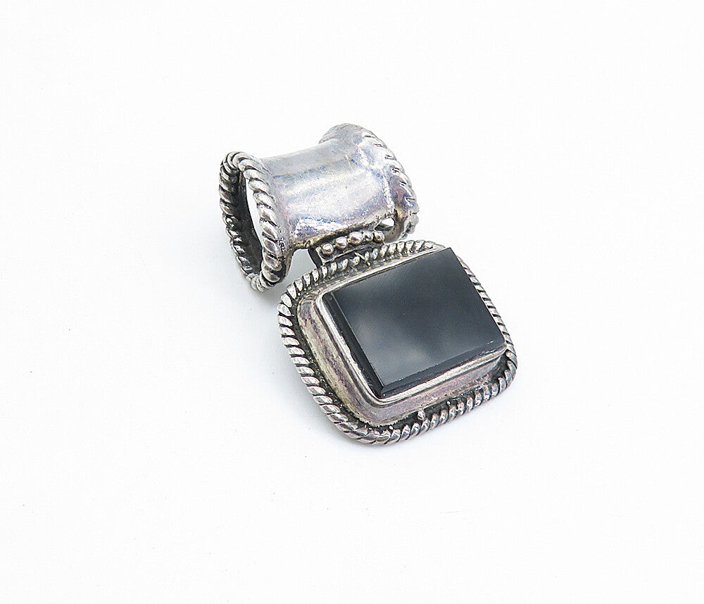 925 Sterling Silver  Vintage Black Onyx Twist Border Slide Pendant  PT5330