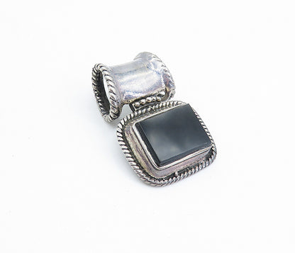 925 Sterling Silver  Vintage Black Onyx Twist Border Slide Pendant  PT5330