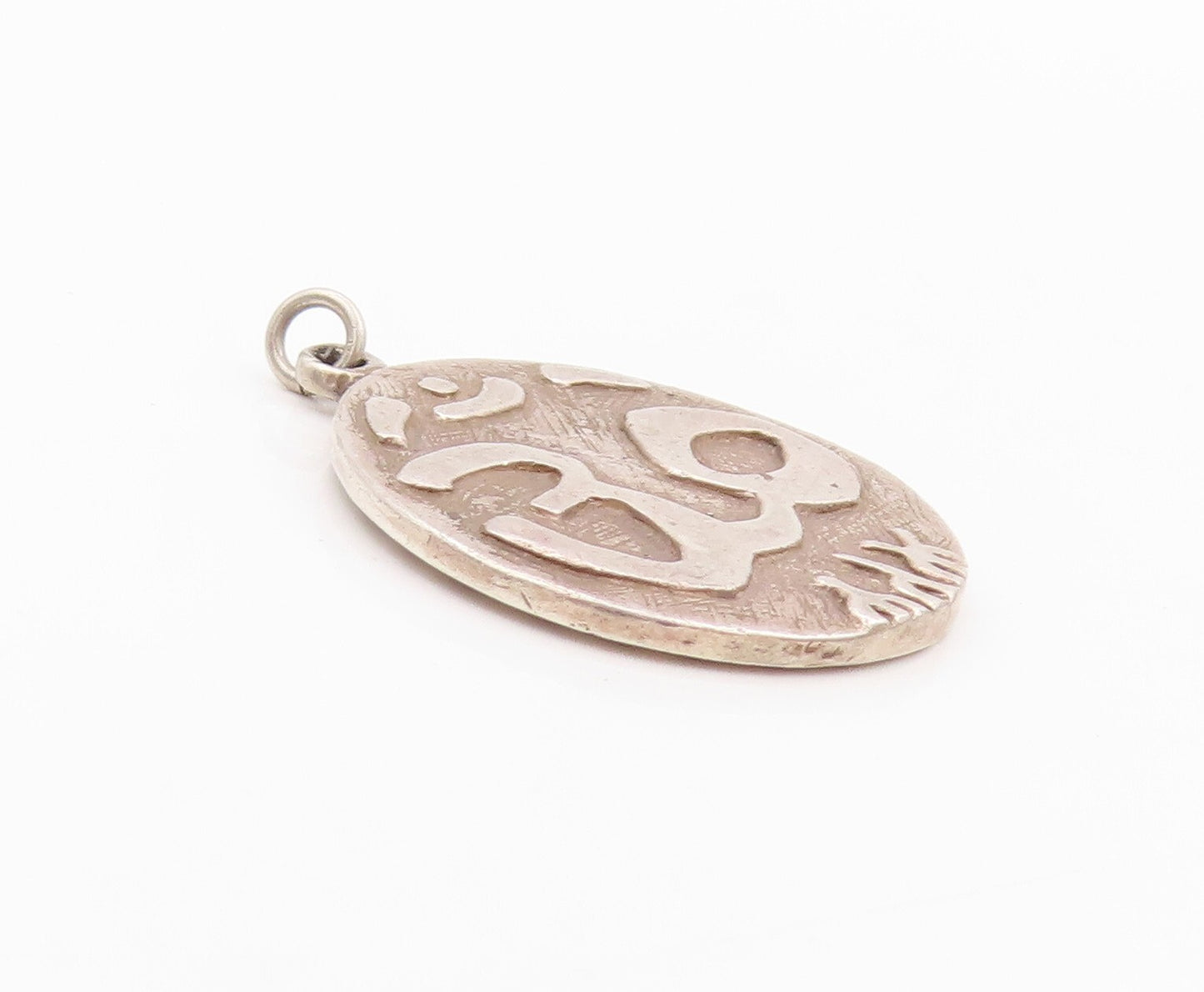 925 Sterling Silver Vintage Pendant Religious Brutalist Carved Om  PT23913