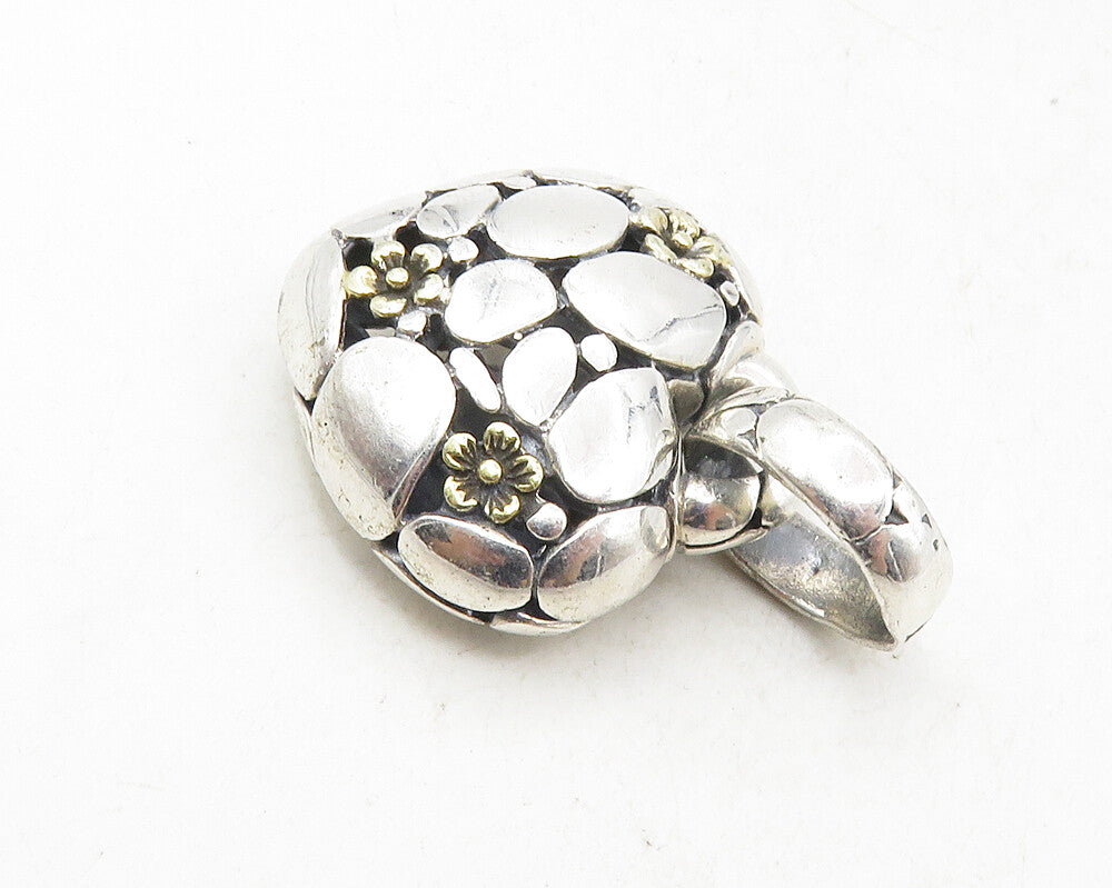 925 Sterling Silver  Vintage Shiny Cobble Floral Love Heart Pendant  PT7252