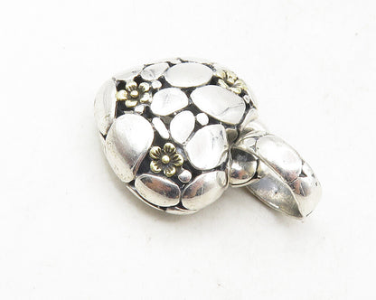 925 Sterling Silver  Vintage Shiny Cobble Floral Love Heart Pendant  PT7252