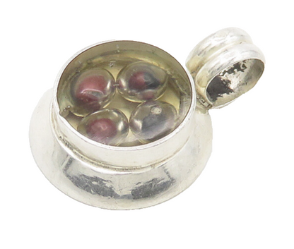 925 Sterling Silver  Vintage Petite Red Stones Glass Art Pendant  PT14261