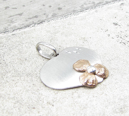 925 Sterling Silver Textured 2 Tone Love Heart Floral Drop Pendant PT1397