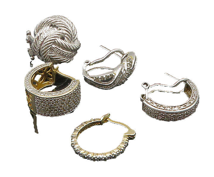 925 Sterling Silver  Vintage Genuine Diamonds Lot Single Earrings  EG11241