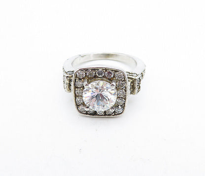 925 Sterling Silver  Cubic Zirconia Solitaire With Accents Ring Sz 5.5  RG5702