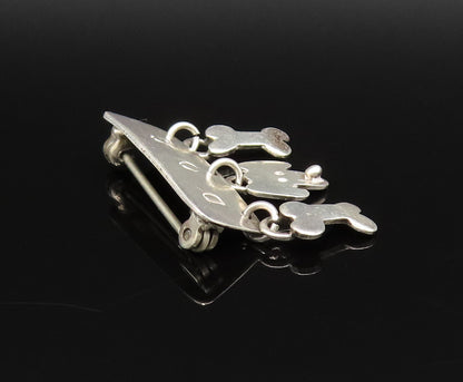 A&J HARVEY 925 Silver  Vintage Engraved Dog & Bones Charm Brooch Pin  BP9722