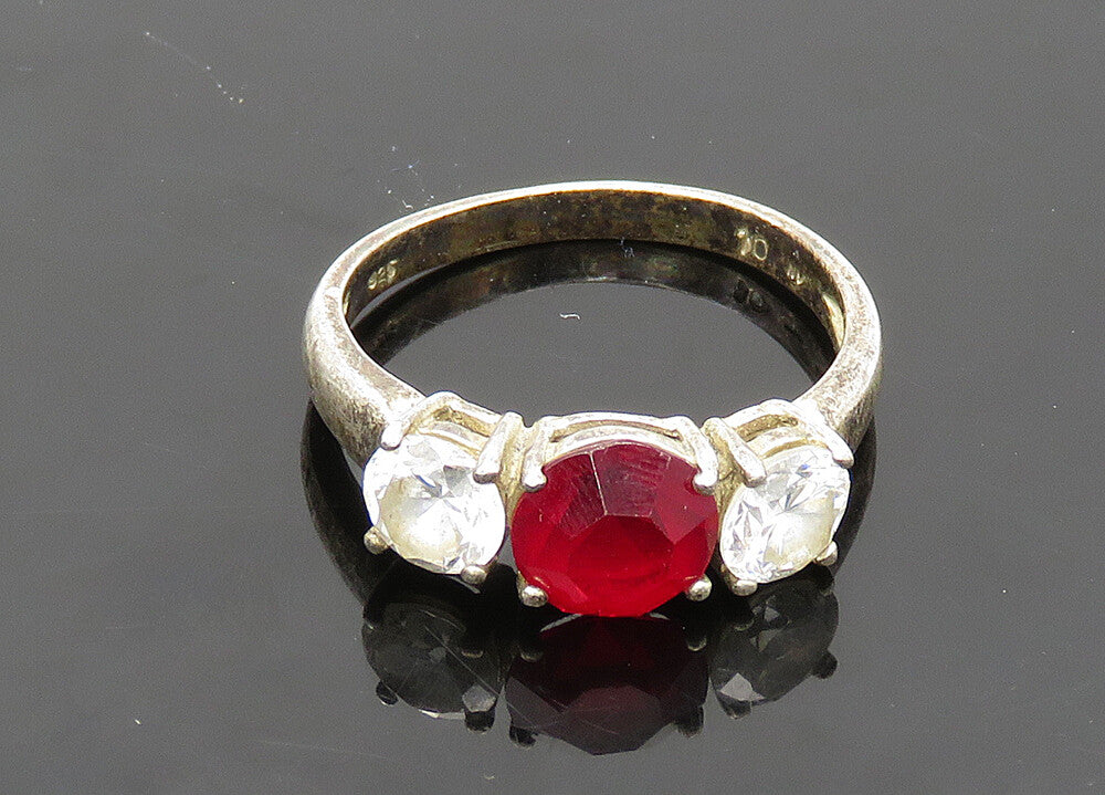 925 Silver  Vintage Pink Topaz & Cubic Zirconia Band Ring Sz 10  RG20627