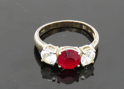 925 Silver  Vintage Pink Topaz & Cubic Zirconia Band Ring Sz 10  RG20627