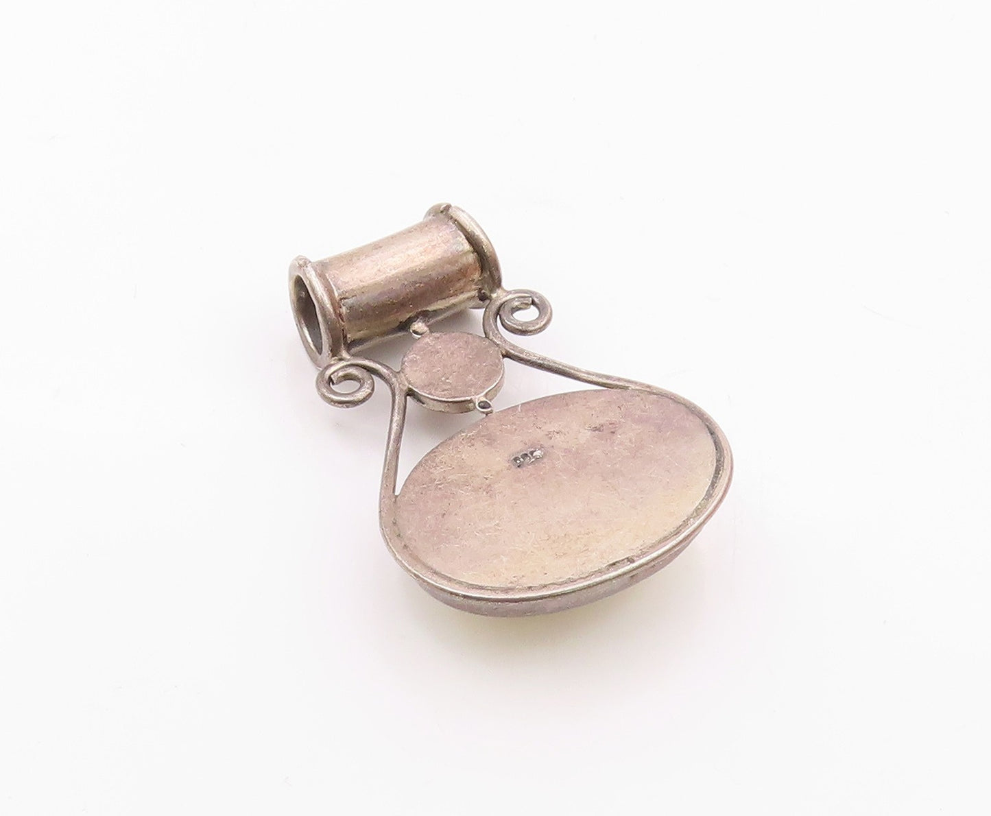 925 Sterling Silver  Vintage Mother Of Pearl Dark Tone Swirl Pendant  PT7825