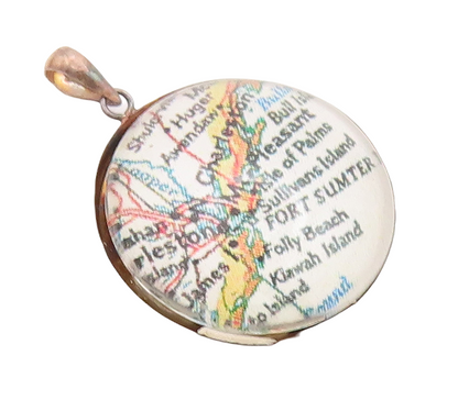 925 Sterling Silver Vintage Pendant Minimalist Round Map  PT23363