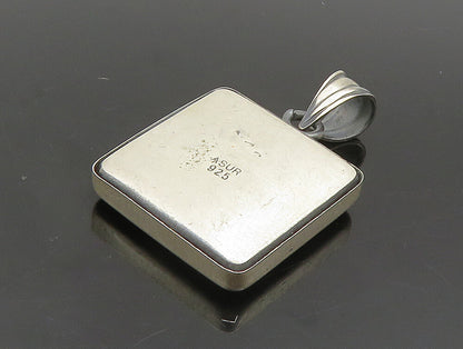 ASUR 925 Silver  Vintage Etched Flower Pedals Motif Square Pendant  PT20190