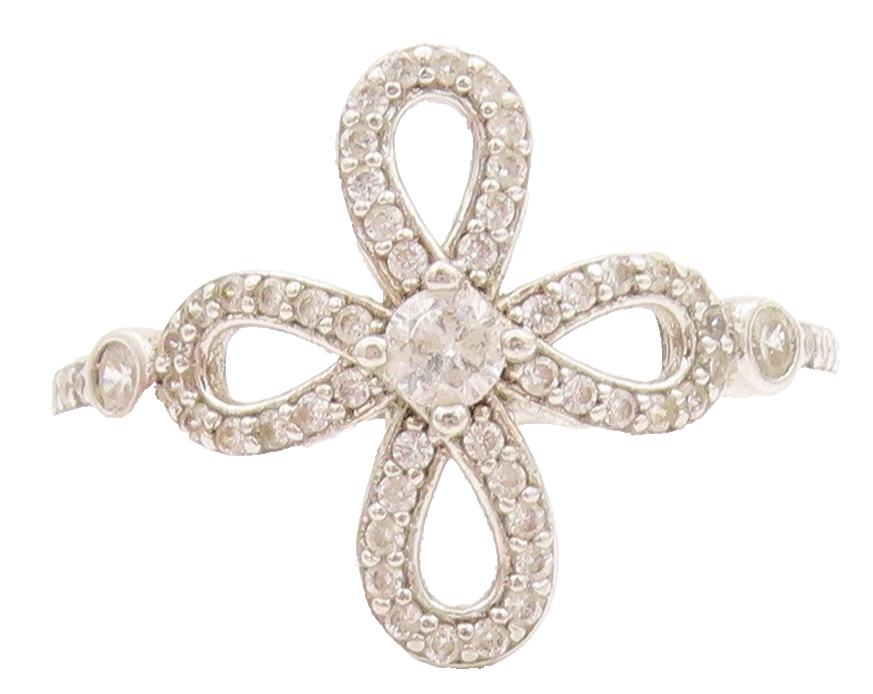 925 Sterling Silver Vintage Ring Two Shape CZ Floral Cut Out Band  Sz 8  RG33702
