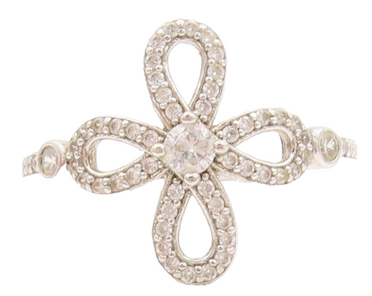 925 Sterling Silver Vintage Ring Two Shape CZ Floral Cut Out Band  Sz 8  RG33702