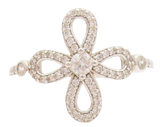 925 Sterling Silver Vintage Ring Two Shape CZ Floral Cut Out Band  Sz 8  RG33702