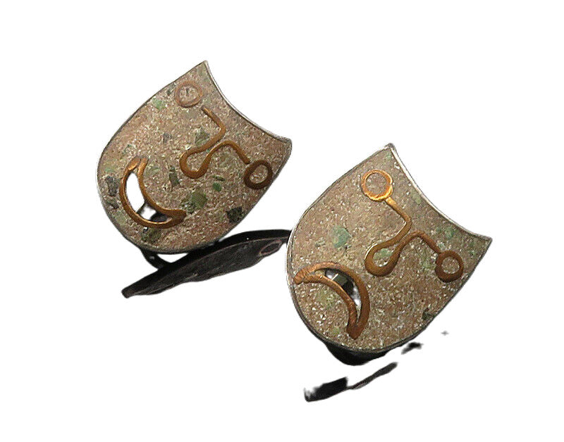 MEXICO 925 Silver  Vintage Drama Theater Masks Non Pierce Earrings  EG9744