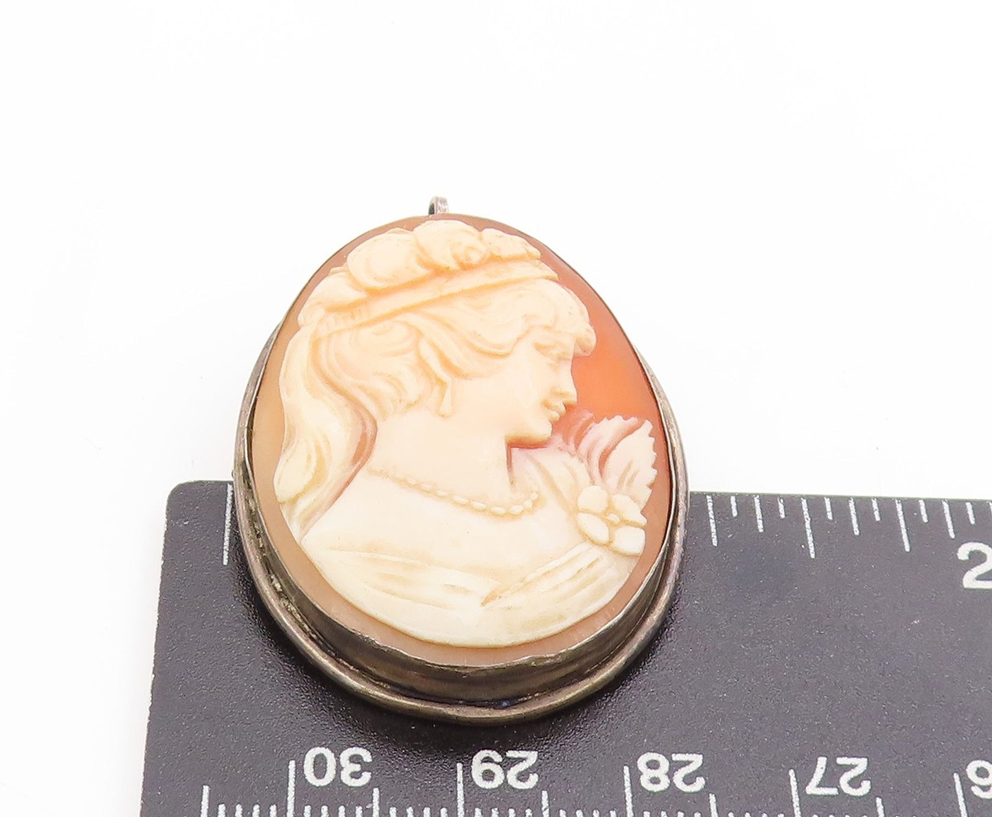 925 Sterling Silver Vintage Brooch Carved Victorian Revival Cameo Pin  BP11890