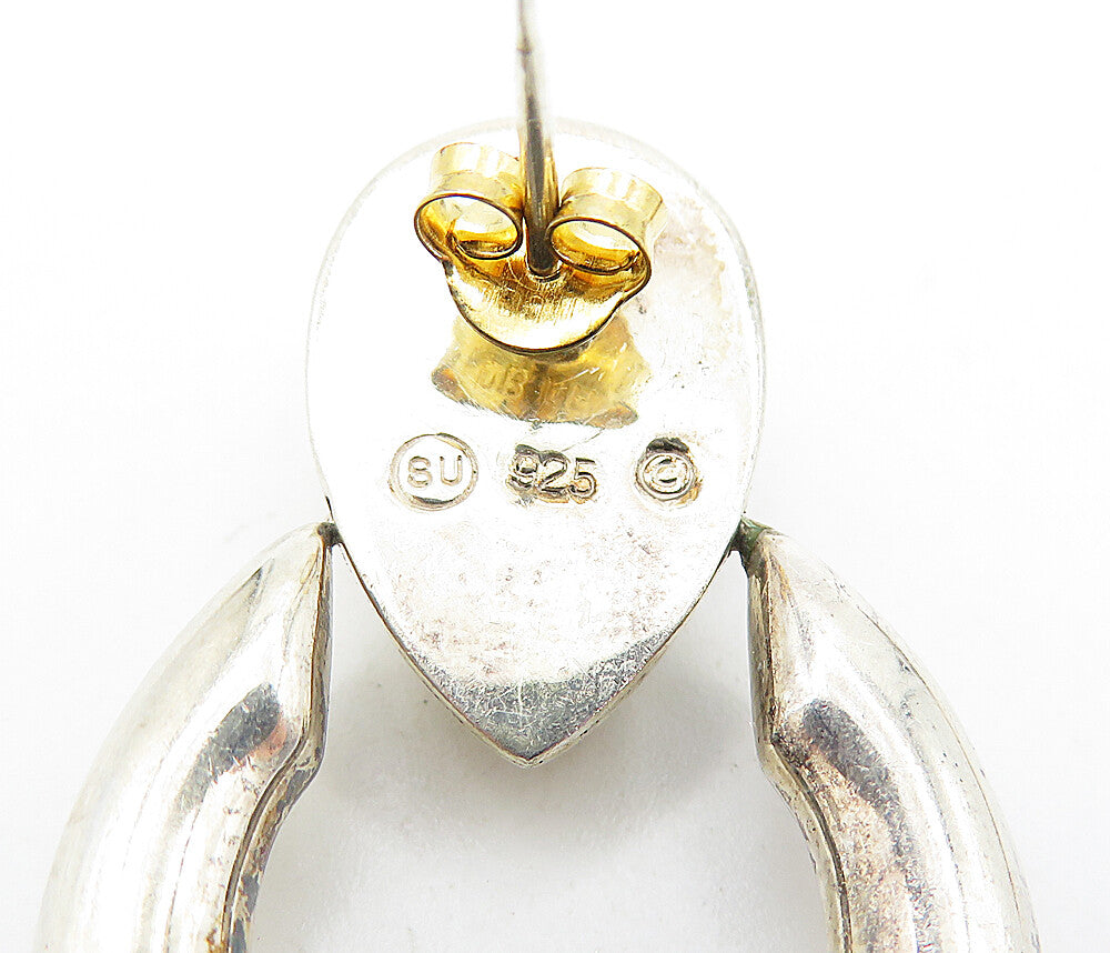 925 Sterling Silver  Vintage Shiny Hollow Dome Hinge Drop Earrings  EG2513