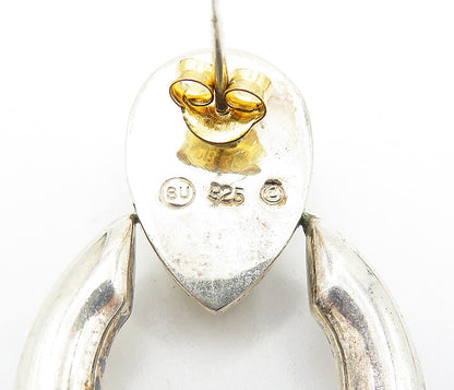 925 Sterling Silver  Vintage Shiny Hollow Dome Hinge Drop Earrings  EG2513
