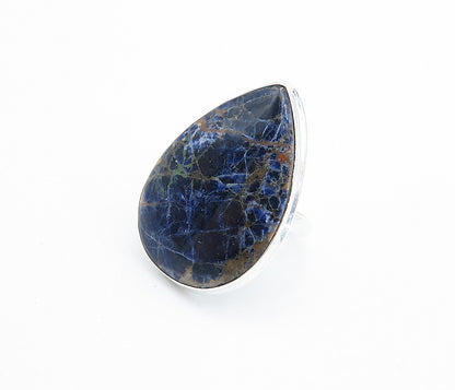 925 Sterling Silver Tear Drop Sodalite Polished Cocktail Ring Sz 9.5 RG7739