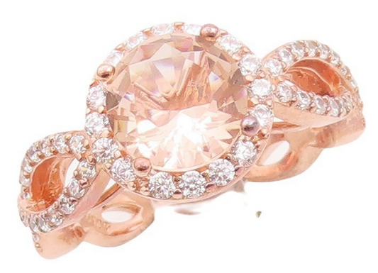 925 Sterling Silver Vintage Ring Rose Gold Plated Morganite & CZ  Sz 7  RG30169