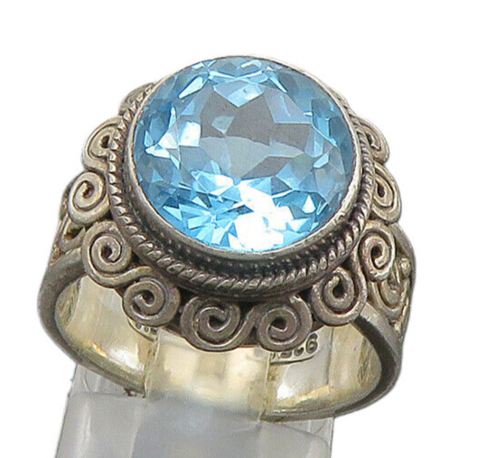BALI 925 Sterling Silver  Vintage Blue Topaz Swirl Cocktail Ring Sz 7  RG22085
