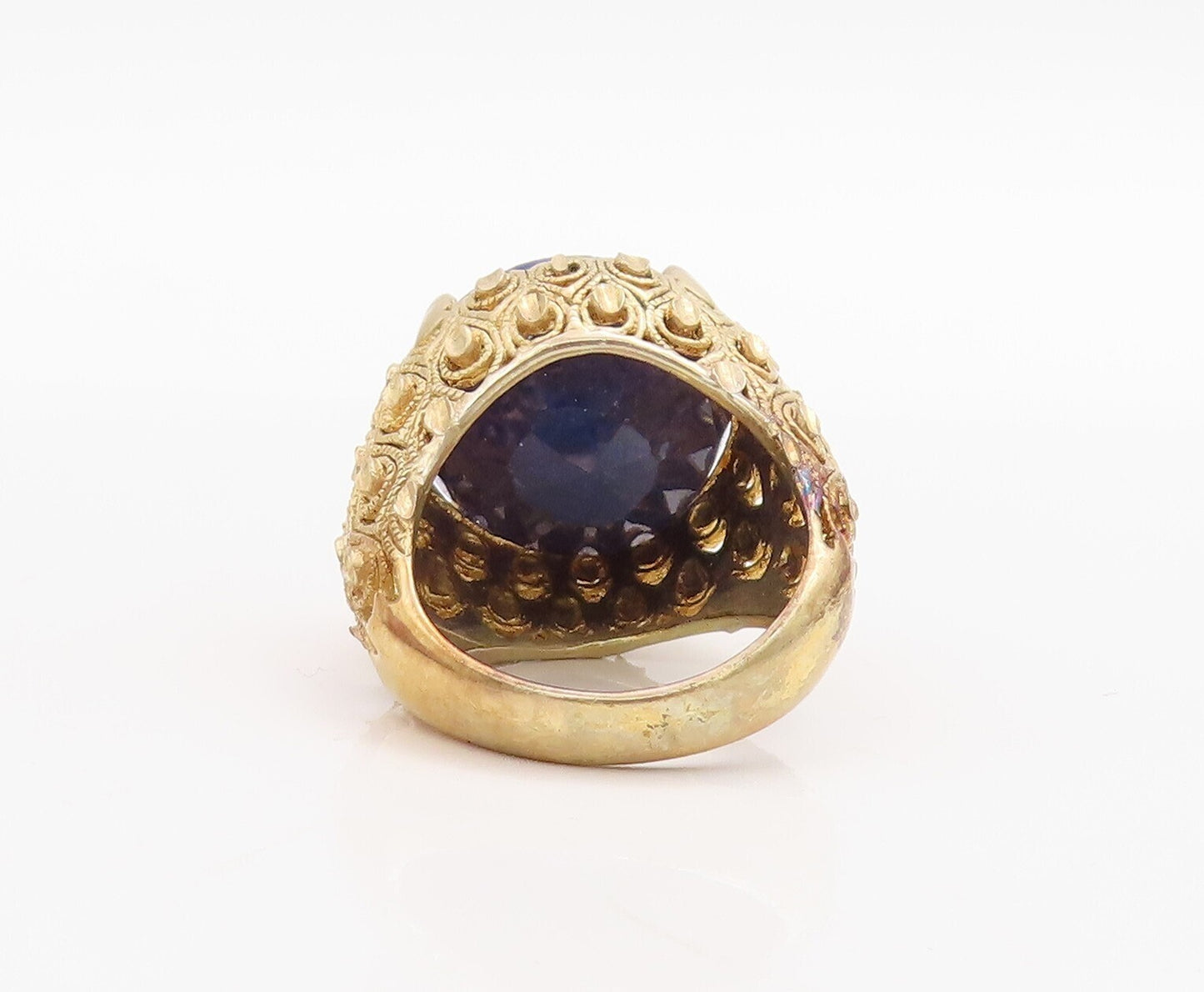 925 Sterling Silver Vintage Ring Gold Plated Carved Gemstones  Sz 7  RG30960