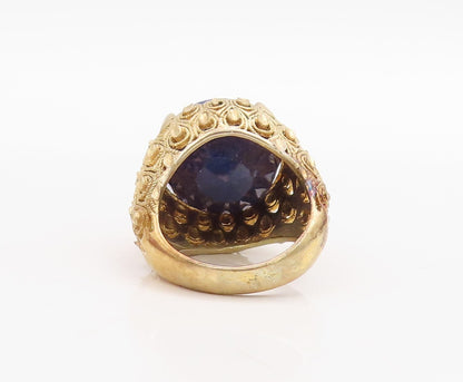 925 Sterling Silver Vintage Ring Gold Plated Carved Gemstones  Sz 7  RG30960