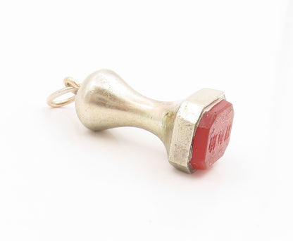 925 Sterling Silver Vintage Pendant Carnelian Modernist Wax Seal Stamp  PT26111