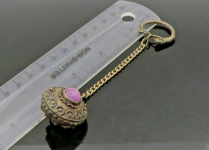 925 Sterling Silver  Vintage Lapis Lazuli & Amethyst Floral Key Chain  TR3202
