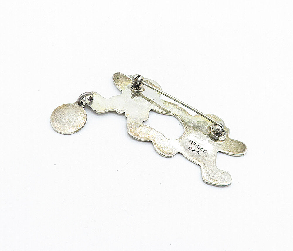 MEXICO 925 Sterling Silver  Vintage Oxidized Happy Children Brooch Pin  BP2372