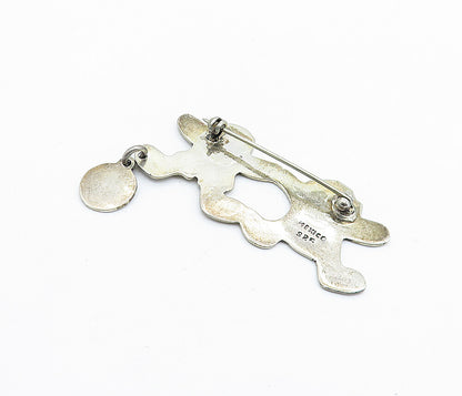 MEXICO 925 Sterling Silver  Vintage Oxidized Happy Children Brooch Pin  BP2372