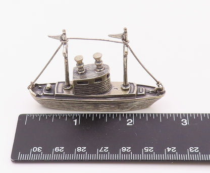 925 Sterling Silver  Vintage Shiny Tug Boat Motif Table Trinket  TR2751