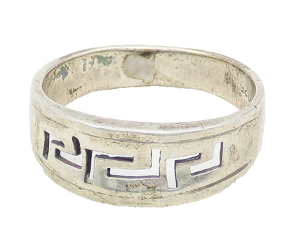 925 Sterling Silver  Vintage Shiny Greek Key Cutout Band Ring Sz 8  RG18479