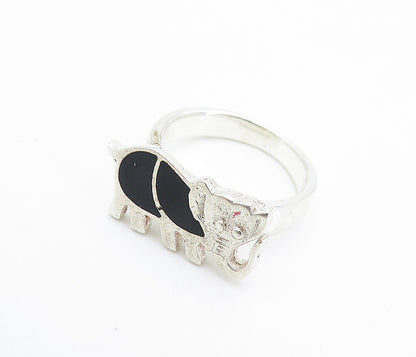 925 Sterling Silver  Vintage Black Onyx Elephant Band Ring Sz 6.5  RG7725