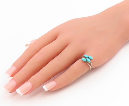 925 Sterling Silver Vintage Ring Marquise Shape Turquoise Bypass  Sz 6  RG34873