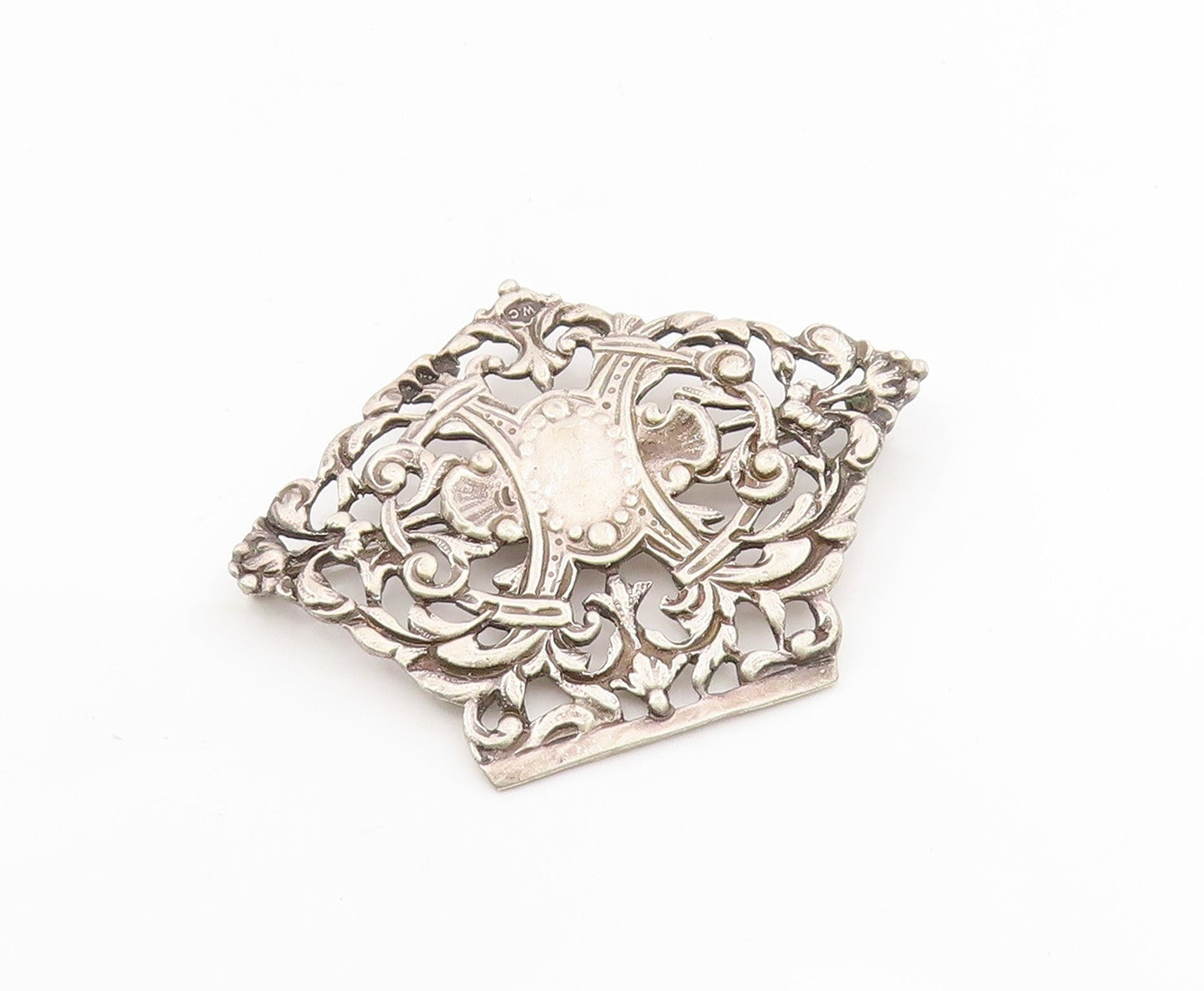 925 Sterling Silver Vintage Brooch Antique Floral Open Scrollwork Pin  BP12114