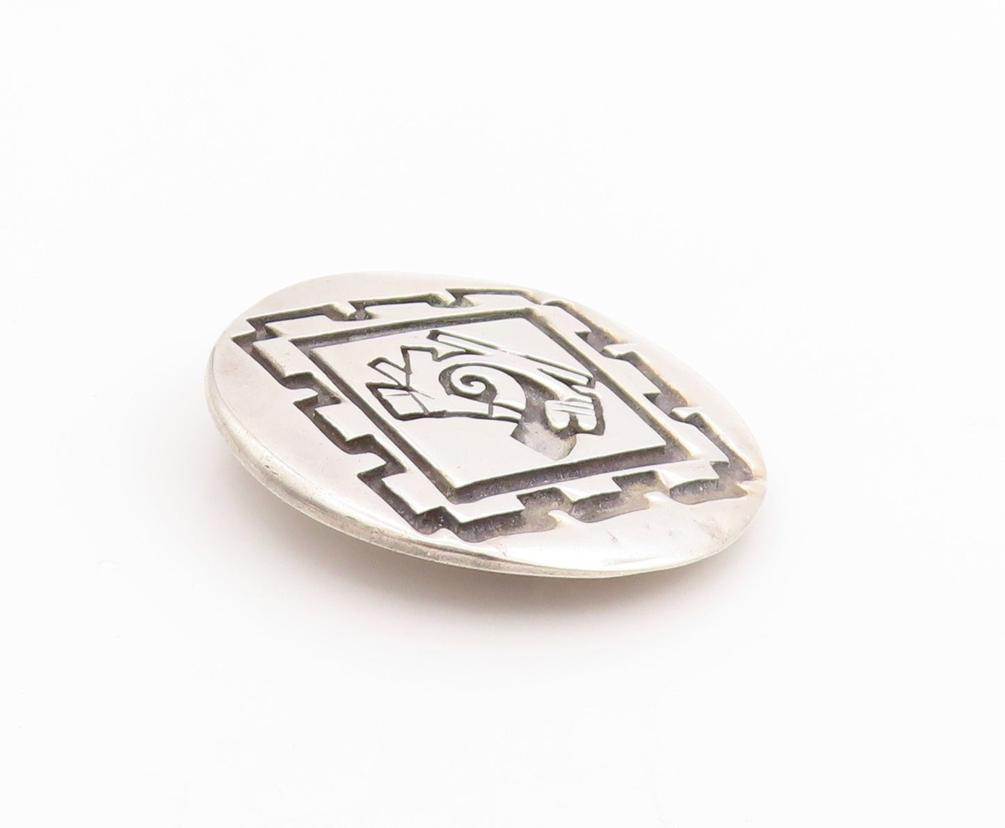 925 Sterling Silver Vintage Brooch Ancient Etched Geometric Maze Design  BP11835