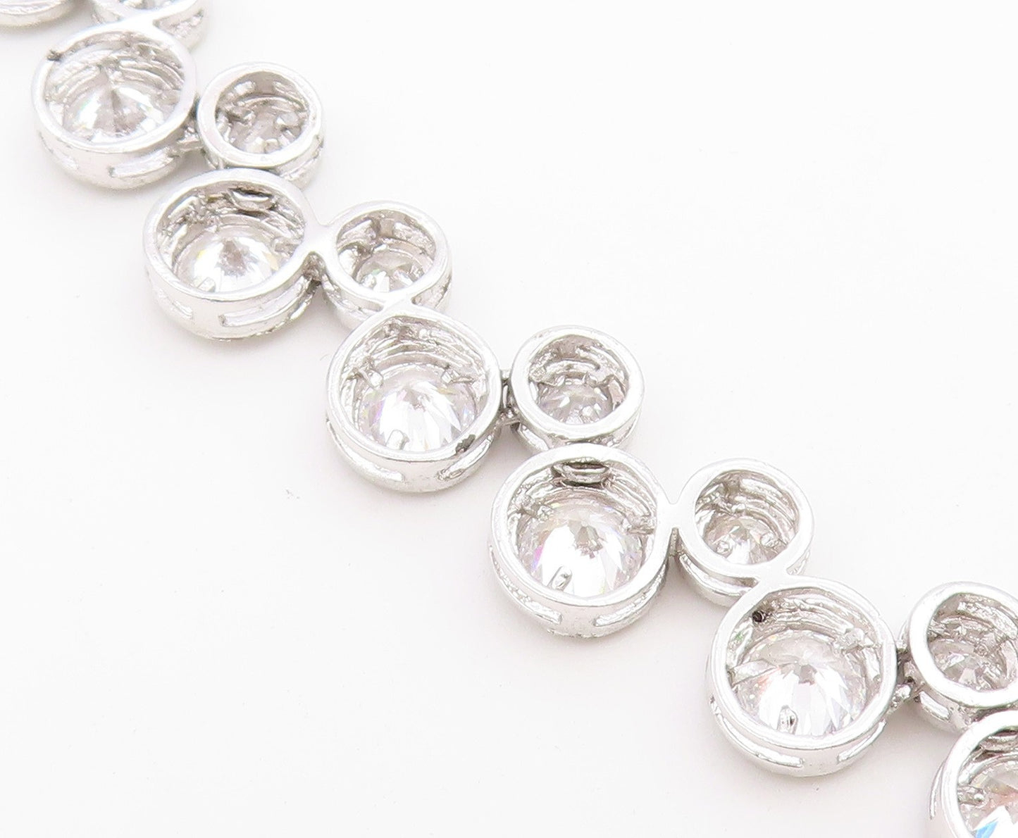 925 Sterling Silver Vintage Necklace Modern CZ Cascading Bubble Choker  NE4900