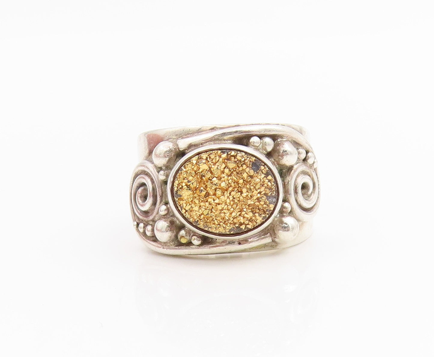 925 Sterling Silver Vintage Ring SAJEN Druzy Quartz Shiny Band  Sz 5  RG33864