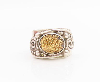 925 Sterling Silver Vintage Ring SAJEN Druzy Quartz Shiny Band  Sz 5  RG33864