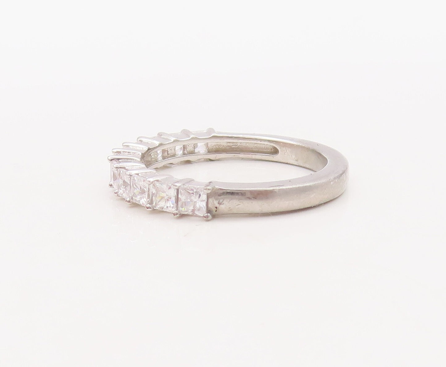 925 Sterling Silver Vintage Ring Stackable Green & White Topaz  Sz 7  RG29786