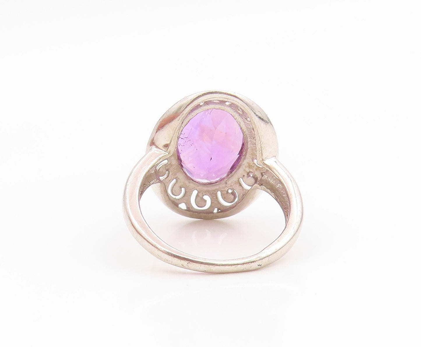 925 Sterling Silver Vintage Ring Amethyst Scroll Cutout Band  Sz 7  RG36137