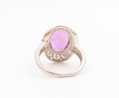925 Sterling Silver Vintage Ring Amethyst Scroll Cutout Band  Sz 7  RG36137