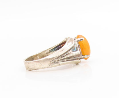 925 Sterling Silver Vintage Ring Oval Cabochon Fire Opal Band  Sz 10  RG34042