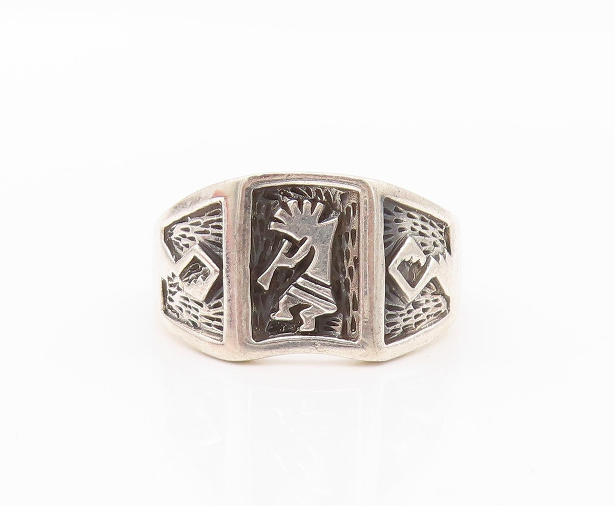 925 Sterling Silver Vintage Ring Solid Carved Kokopelli  Sz 5  RG32292