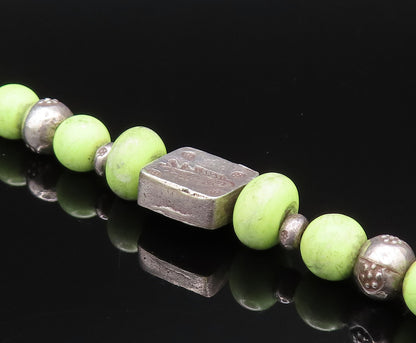 925 Silver  Vintage Green Turquoise Beads & Engraved Fish Bracelet  BT9673