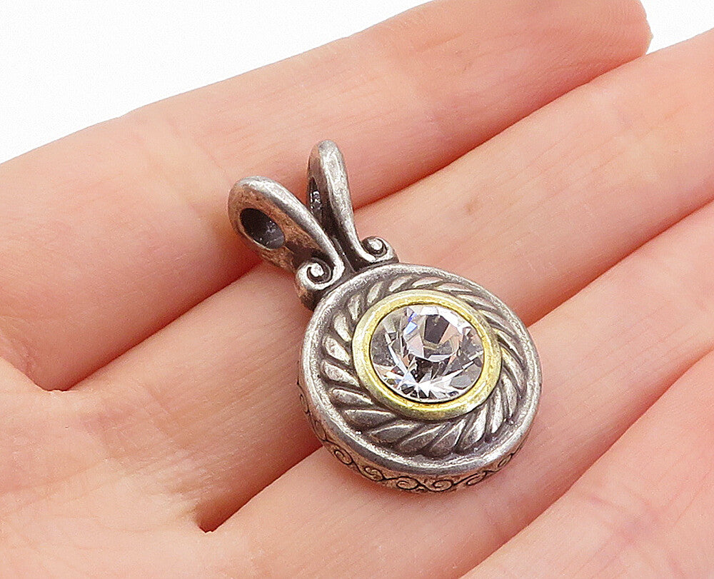 925 Sterling Silver  Vintage Cubic Zirconia 2 Tone Twist Drop Pendant  PT2989
