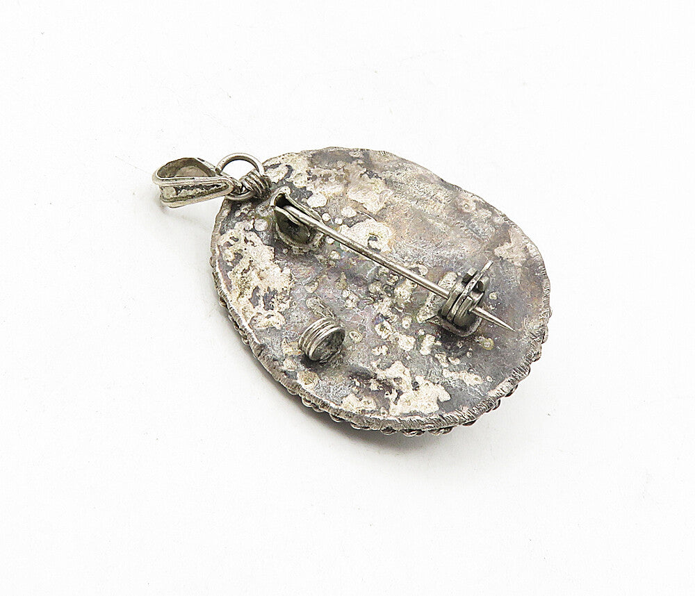 ISRAEL 925 Sterling Silver Vintage Antique Eilat Stone Brooch Pin BP3183